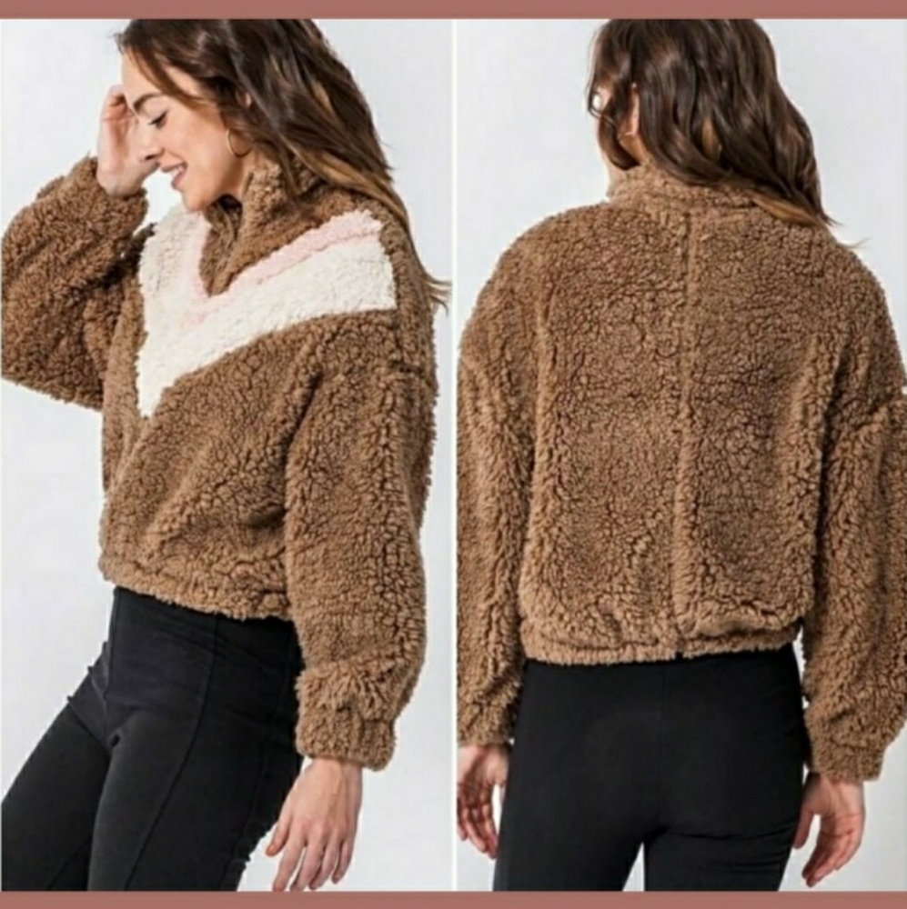 Lush Color Block Teddy Pullover
